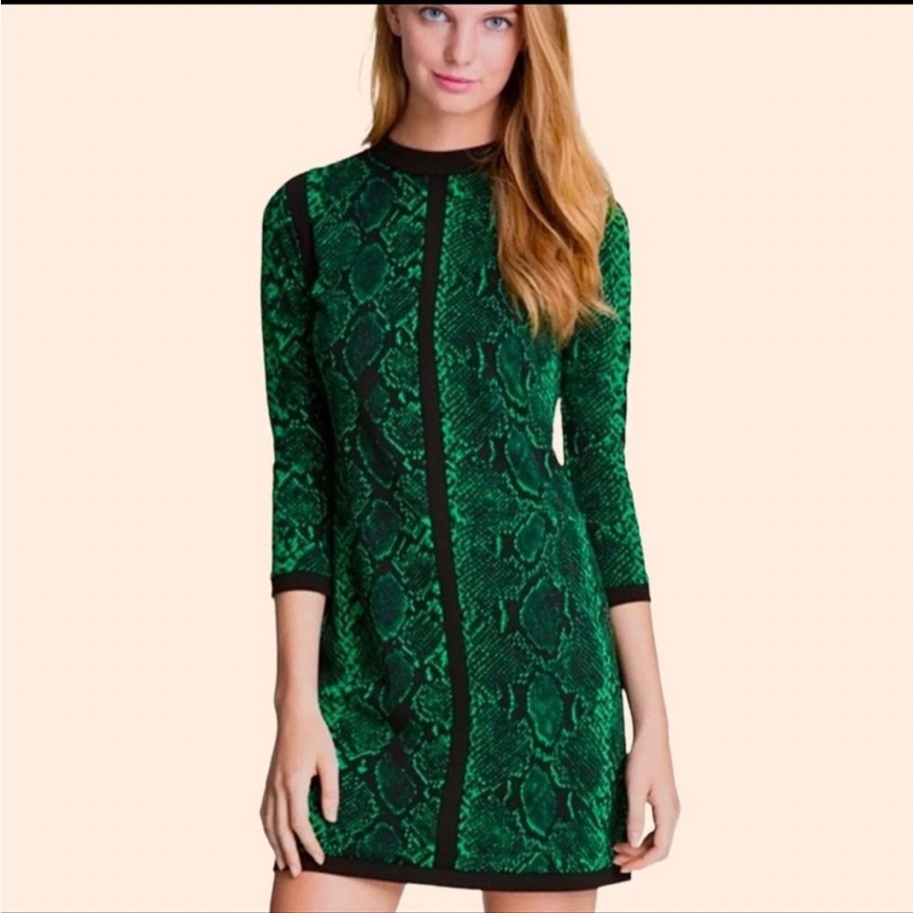 Juicy Couture Green Black Snake Print Long Sleeve Bodycon Mini Dress Size S